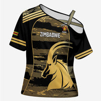 Zimbabwe Rugby Custom Cross Shoulder Shirt Come On Sables Gold Black Version - Wonder Print Shop