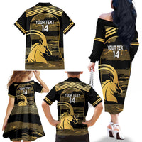 Zimbabwe Rugby Custom Family Matching Off The Shoulder Long Sleeve Dress and Hawaiian Shirt Come On Sables Gold Black Version - Wonder Print Shop