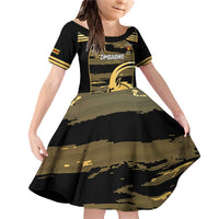 Zimbabwe Rugby Custom Family Matching Off Shoulder Short Dress and Hawaiian Shirt Come On Sables Gold Black Version - Wonder Print Shop