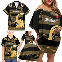 Zimbabwe Rugby Custom Family Matching Off Shoulder Short Dress and Hawaiian Shirt Come On Sables Gold Black Version - Wonder Print Shop