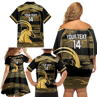 Zimbabwe Rugby Custom Family Matching Off Shoulder Short Dress and Hawaiian Shirt Come On Sables Gold Black Version - Wonder Print Shop