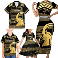 Zimbabwe Rugby Custom Family Matching Short Sleeve Bodycon Dress and Hawaiian Shirt Come On Sables Gold Black Version - Wonder Print Shop