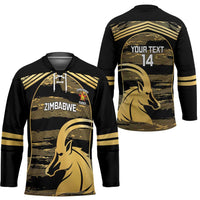 Zimbabwe Rugby Custom Hockey Jersey Come On Sables Gold Black Version - Wonder Print Shop