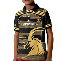 Zimbabwe Rugby Custom Kid Polo Shirt Come On Sables Gold Black Version - Wonder Print Shop