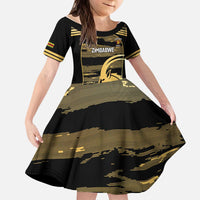 Zimbabwe Rugby Custom Kid Short Sleeve Dress Come On Sables Gold Black Version - Wonder Print Shop