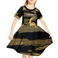 Zimbabwe Rugby Custom Kid Short Sleeve Dress Come On Sables Gold Black Version - Wonder Print Shop