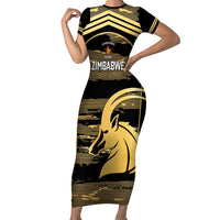 Zimbabwe Rugby Custom Short Sleeve Bodycon Dress Come On Sables Gold Black Version - Wonder Print Shop