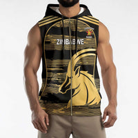 Zimbabwe Rugby Custom Sleeveless Zip Hoodie Come On Sables Gold Black Version - Wonder Print Shop
