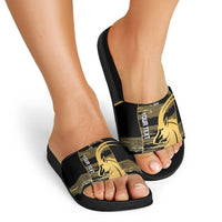 Zimbabwe Rugby Custom Slide Sandals Come On Sables Gold Black Version - Wonder Print Shop