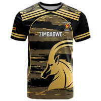 Zimbabwe Rugby Custom T Shirt Come On Sables Gold Black Version - Wonder Print Shop