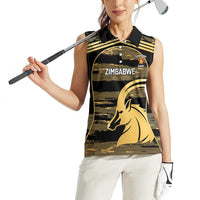 Zimbabwe Rugby Custom Women Sleeveless Polo Shirt Come On Sables Gold Black Version - Wonder Print Shop