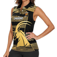 Zimbabwe Rugby Custom Women Sleeveless Polo Shirt Come On Sables Gold Black Version - Wonder Print Shop