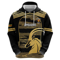 Zimbabwe Rugby Custom Zip Hoodie Come On Sables Gold Black Version - Wonder Print Shop