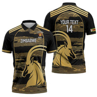 Zimbabwe Rugby Custom Zipper Polo Shirt Come On Sables Gold Black Version - Wonder Print Shop