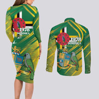 Dominica Independence Day Couples Matching Long Sleeve Bodycon Dress and Long Sleeve Button Shirt 3 November Coat Of Arms - Wonder Print Shop