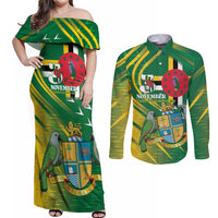 Dominica Independence Day Couples Matching Off Shoulder Maxi Dress and Long Sleeve Button Shirt 3 November Coat Of Arms - Wonder Print Shop