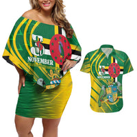 Dominica Independence Day Couples Matching Off Shoulder Short Dress and Hawaiian Shirt 3 November Coat Of Arms - Wonder Print Shop