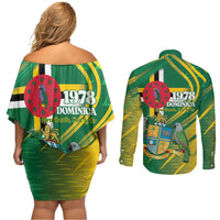 Dominica Independence Day Couples Matching Off Shoulder Short Dress and Long Sleeve Button Shirt 3 November Coat Of Arms - Wonder Print Shop