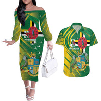 Dominica Independence Day Couples Matching Off The Shoulder Long Sleeve Dress and Hawaiian Shirt 3 November Coat Of Arms - Wonder Print Shop