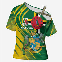 Dominica Independence Day Cross Shoulder Shirt 3 November Coat Of Arms - Wonder Print Shop