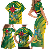 Dominica Independence Day Family Matching Short Sleeve Bodycon Dress and Hawaiian Shirt 3 November Coat Of Arms - Wonder Print Shop