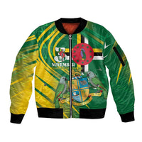 Dominica Independence Day Sleeve Zip Bomber Jacket 3 November Coat Of Arms - Wonder Print Shop