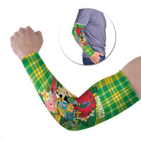 Personalized Dominica Independence Day Arm Sleeves Map With Coat Of Arms Madras Pattern - Wonder Print Shop