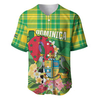 Personalized Dominica Independence Day Baseball Jersey Map With Coat Of Arms Madras Pattern - Wonder Print Shop