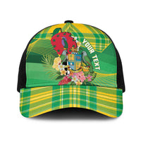 Personalized Dominica Independence Day Baseball Net Cap Map With Coat Of Arms Madras Pattern - Wonder Print Shop