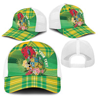Personalized Dominica Independence Day Baseball Net Cap Map With Coat Of Arms Madras Pattern - Wonder Print Shop
