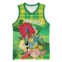 Personalized Dominica Independence Day Basketball Jersey Map With Coat Of Arms Madras Pattern - Wonder Print Shop