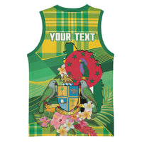 Personalized Dominica Independence Day Basketball Jersey Map With Coat Of Arms Madras Pattern - Wonder Print Shop