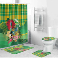 Personalized Dominica Independence Day Bathroom Set Map With Coat Of Arms Madras Pattern - Wonder Print Shop