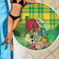 Personalized Dominica Independence Day Beach Blanket Map With Coat Of Arms Madras Pattern - Wonder Print Shop