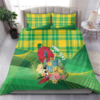 Personalized Dominica Independence Day Bedding Set Map With Coat Of Arms Madras Pattern - Wonder Print Shop