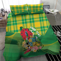 Personalized Dominica Independence Day Bedding Set Map With Coat Of Arms Madras Pattern - Wonder Print Shop