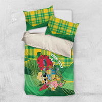 Personalized Dominica Independence Day Bedding Set Map With Coat Of Arms Madras Pattern - Wonder Print Shop