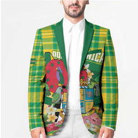Personalized Dominica Independence Day Blazer Map With Coat Of Arms Madras Pattern - Wonder Print Shop