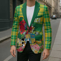 Personalized Dominica Independence Day Blazer Map With Coat Of Arms Madras Pattern - Wonder Print Shop