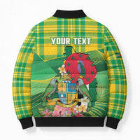 Personalized Dominica Independence Day Bomber Puffer Jacket Map With Coat Of Arms Madras Pattern - Wonder Print Shop