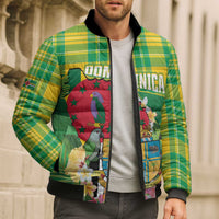Personalized Dominica Independence Day Bomber Puffer Jacket Map With Coat Of Arms Madras Pattern - Wonder Print Shop