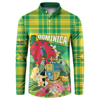 Personalized Dominica Independence Day Button Sweatshirt Map With Coat Of Arms Madras Pattern - Wonder Print Shop