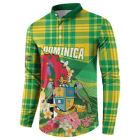 Personalized Dominica Independence Day Button Sweatshirt Map With Coat Of Arms Madras Pattern - Wonder Print Shop
