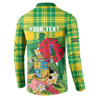 Personalized Dominica Independence Day Button Sweatshirt Map With Coat Of Arms Madras Pattern - Wonder Print Shop
