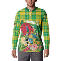 Personalized Dominica Independence Day Button Sweatshirt Map With Coat Of Arms Madras Pattern - Wonder Print Shop