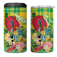 Personalized Dominica Independence Day 4 in 1 Can Cooler Tumbler Map With Coat Of Arms Madras Pattern - Wonder Print Shop