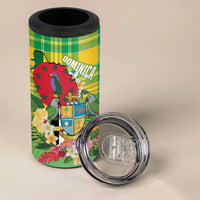 Personalized Dominica Independence Day 4 in 1 Can Cooler Tumbler Map With Coat Of Arms Madras Pattern - Wonder Print Shop