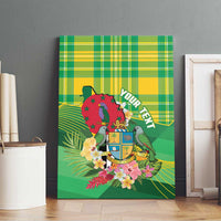 Personalized Dominica Independence Day Canvas Wall Art Map With Coat Of Arms Madras Pattern - Wonder Print Shop