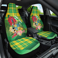 Personalized Dominica Independence Day Car Seat Cover Map With Coat Of Arms Madras Pattern - Wonder Print Shop