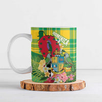 Personalized Dominica Independence Day Ceramic Mug Map With Coat Of Arms Madras Pattern - Wonder Print Shop
